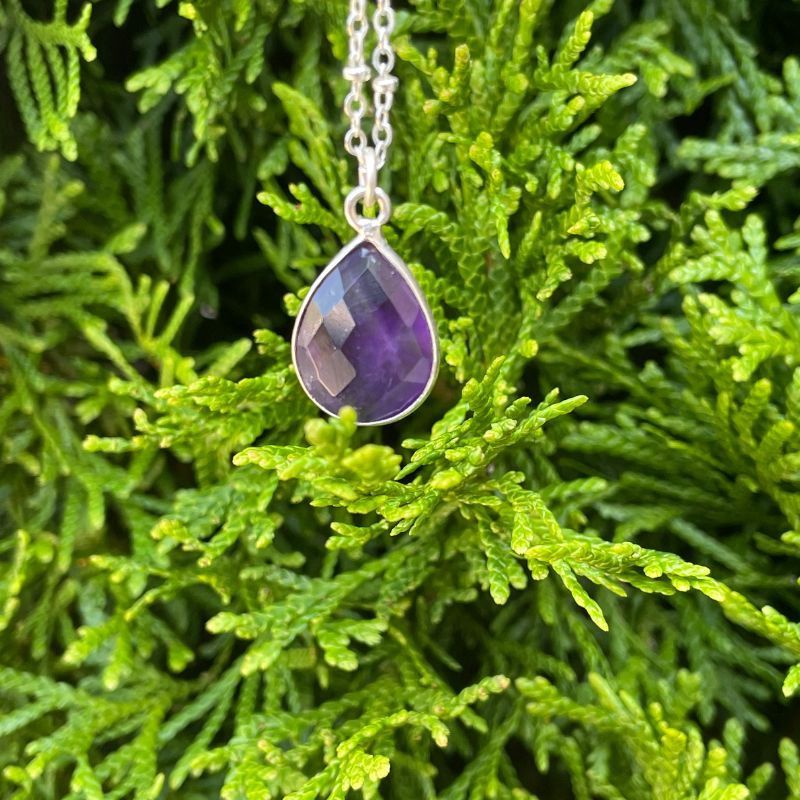 Dainty Faceted Amethyst Teardrop Necklace