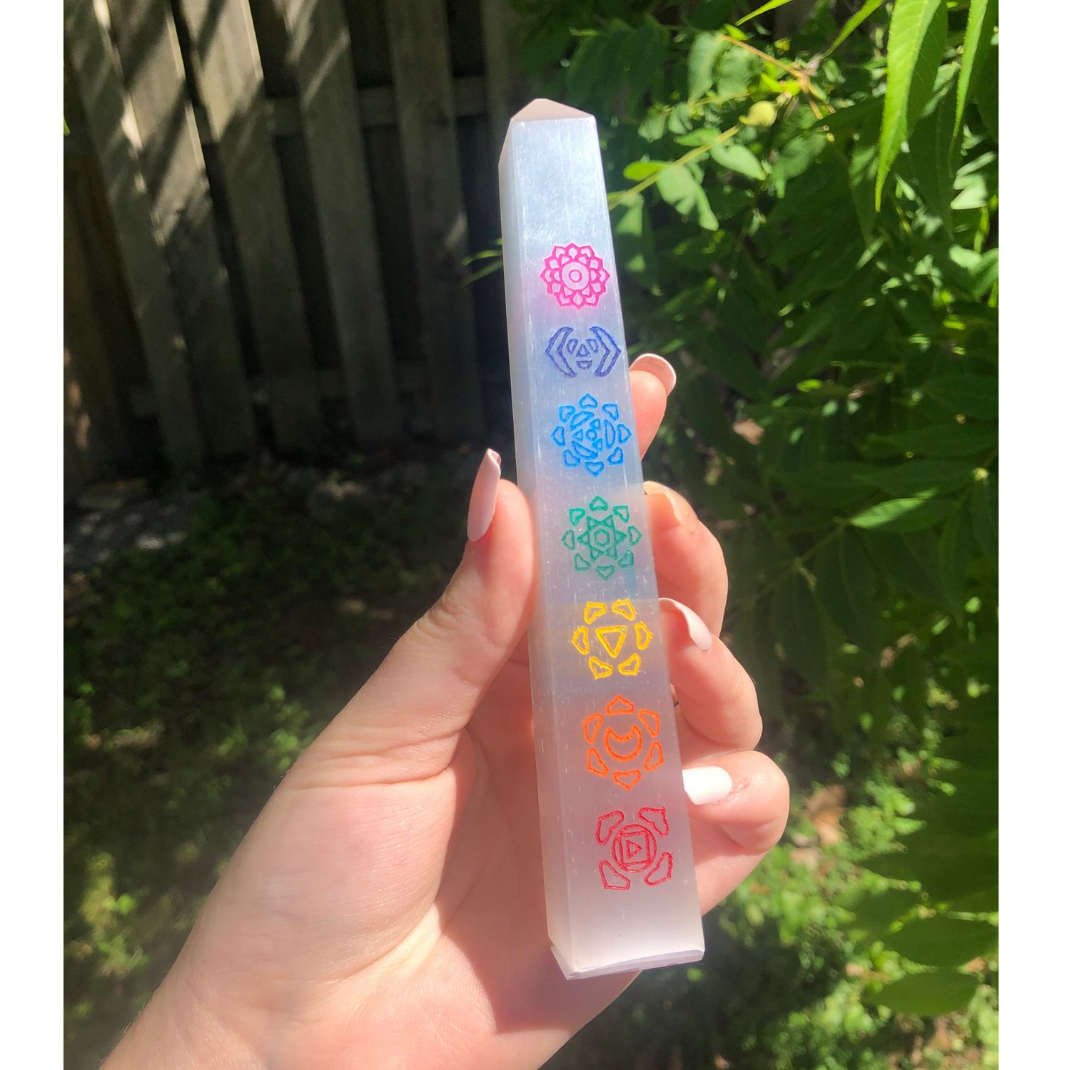 Chakra Selenite Obelisk Tower