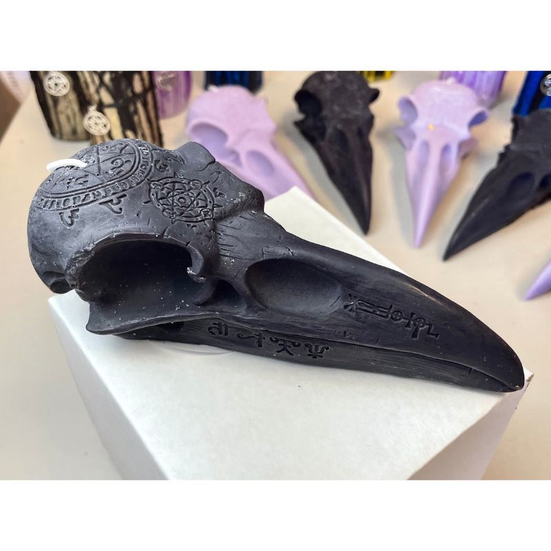 Black Raven Skull Candle