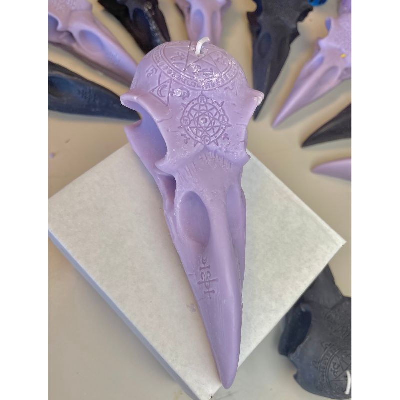 Purple Raven Skull Candle