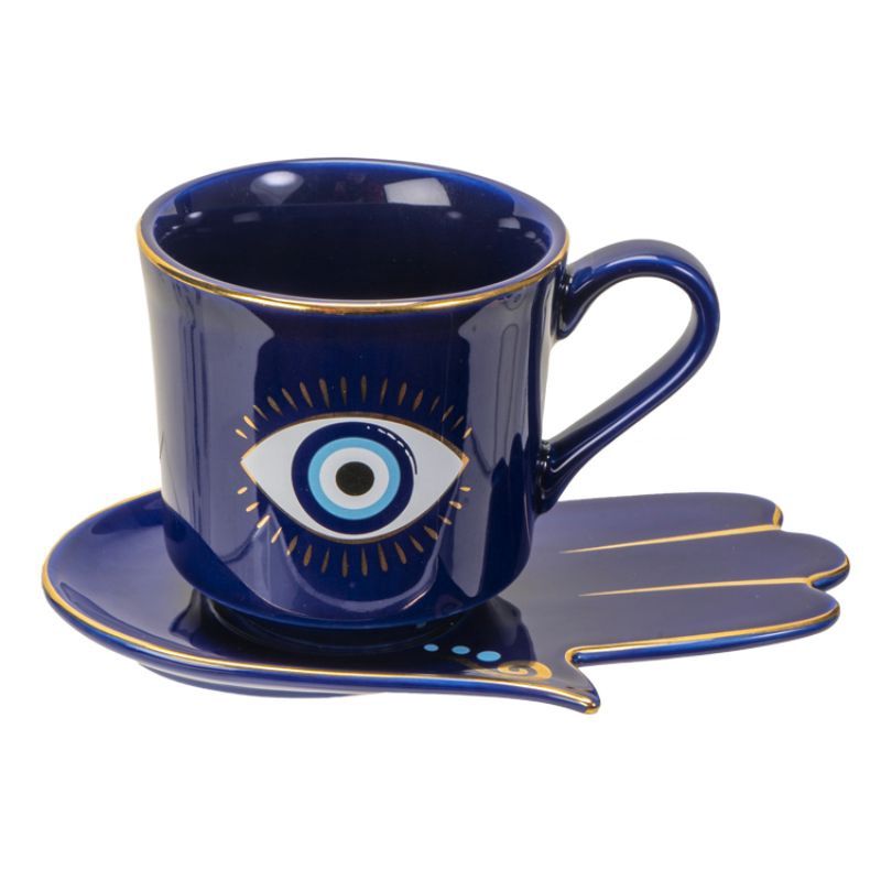 Blue Evil Eye Cup And Saucer