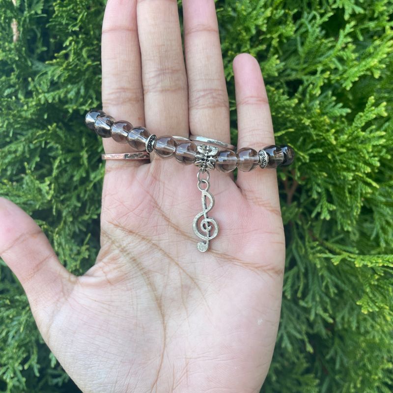 Smoky Quartz Bead Bracelet With Charms