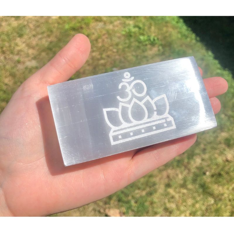 Om Lotus Selenite Block
