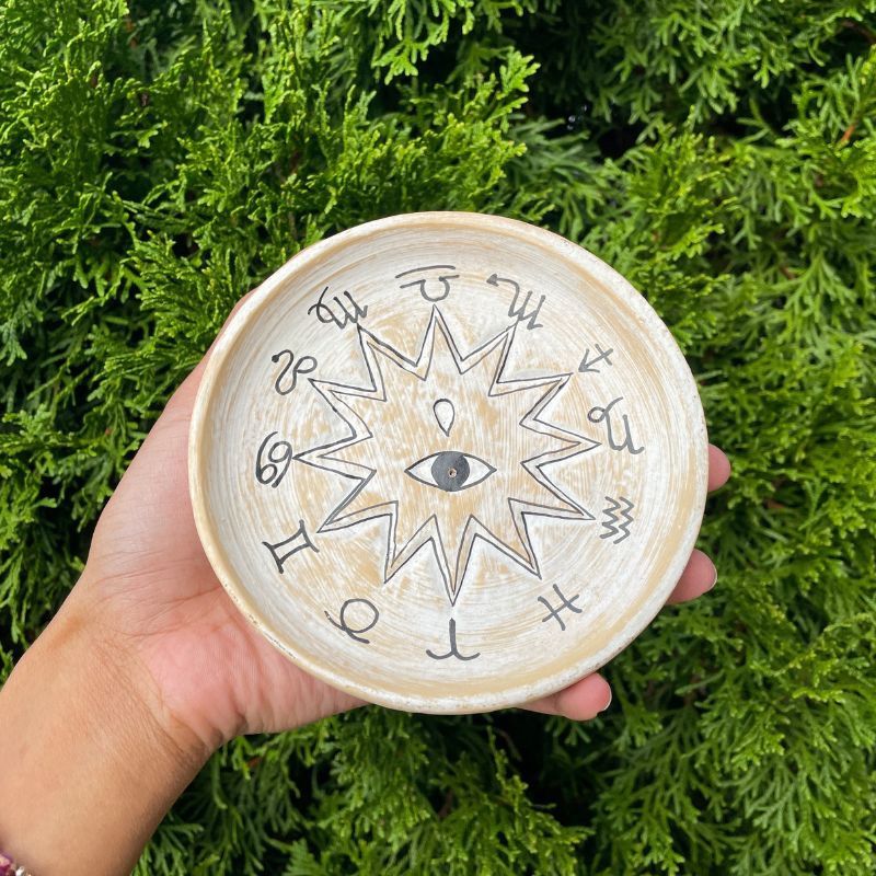 Zodiac Round Wood Incense Holder