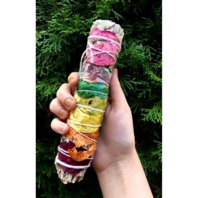 White Sage 7 Chakra Smudge Stick Lg 9in