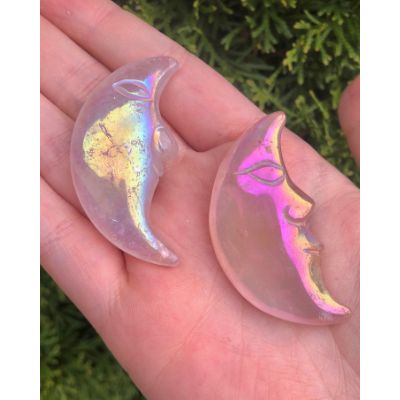 Rose Aura Quartz Crescent Moon
