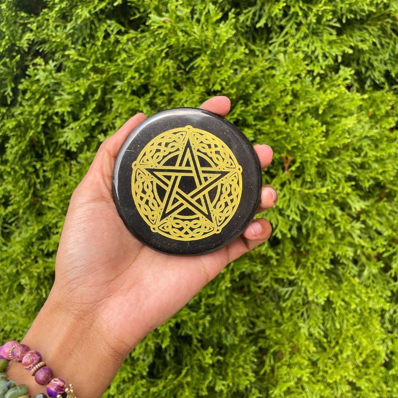 Celtic Pentagram Black Agate Tile