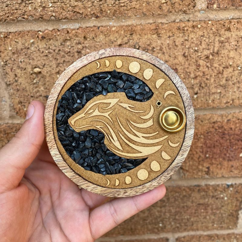 Wooden Wolf Black Onyx Gems Cone Burner