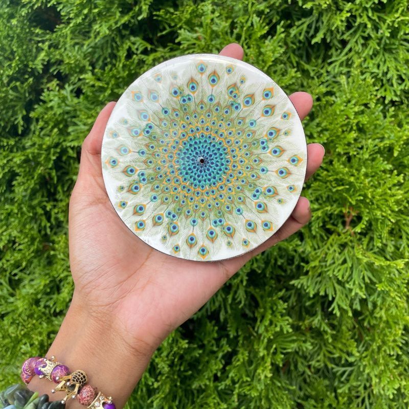Peacock Round Wooden Ash Catcher