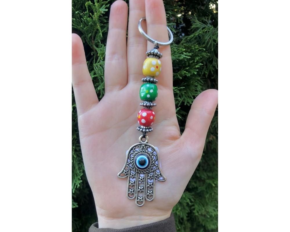 Polka Dot Hamsa Keychain