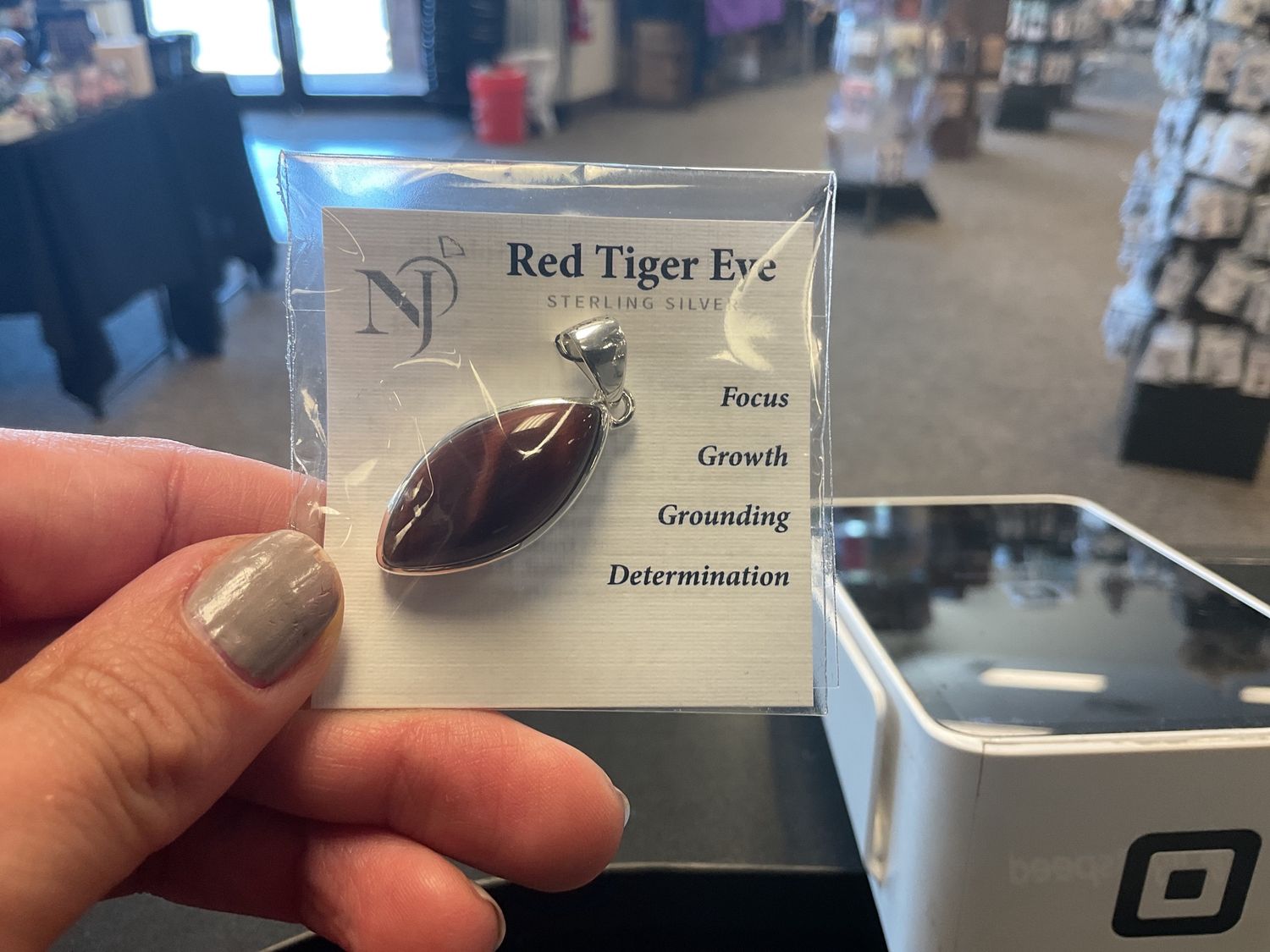 Red Tigers Eye Marquise Sterling Pendant