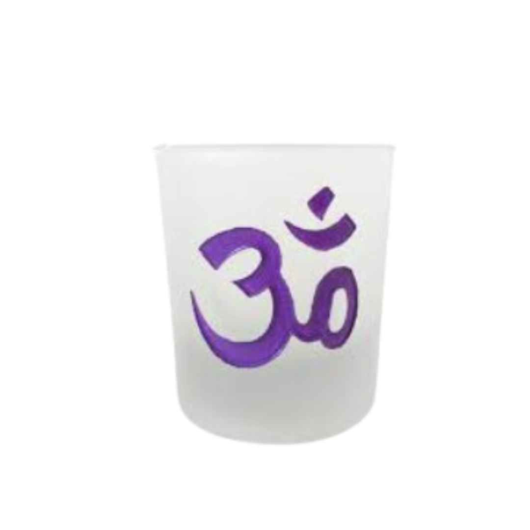 Om Etched Glass Votive Holder