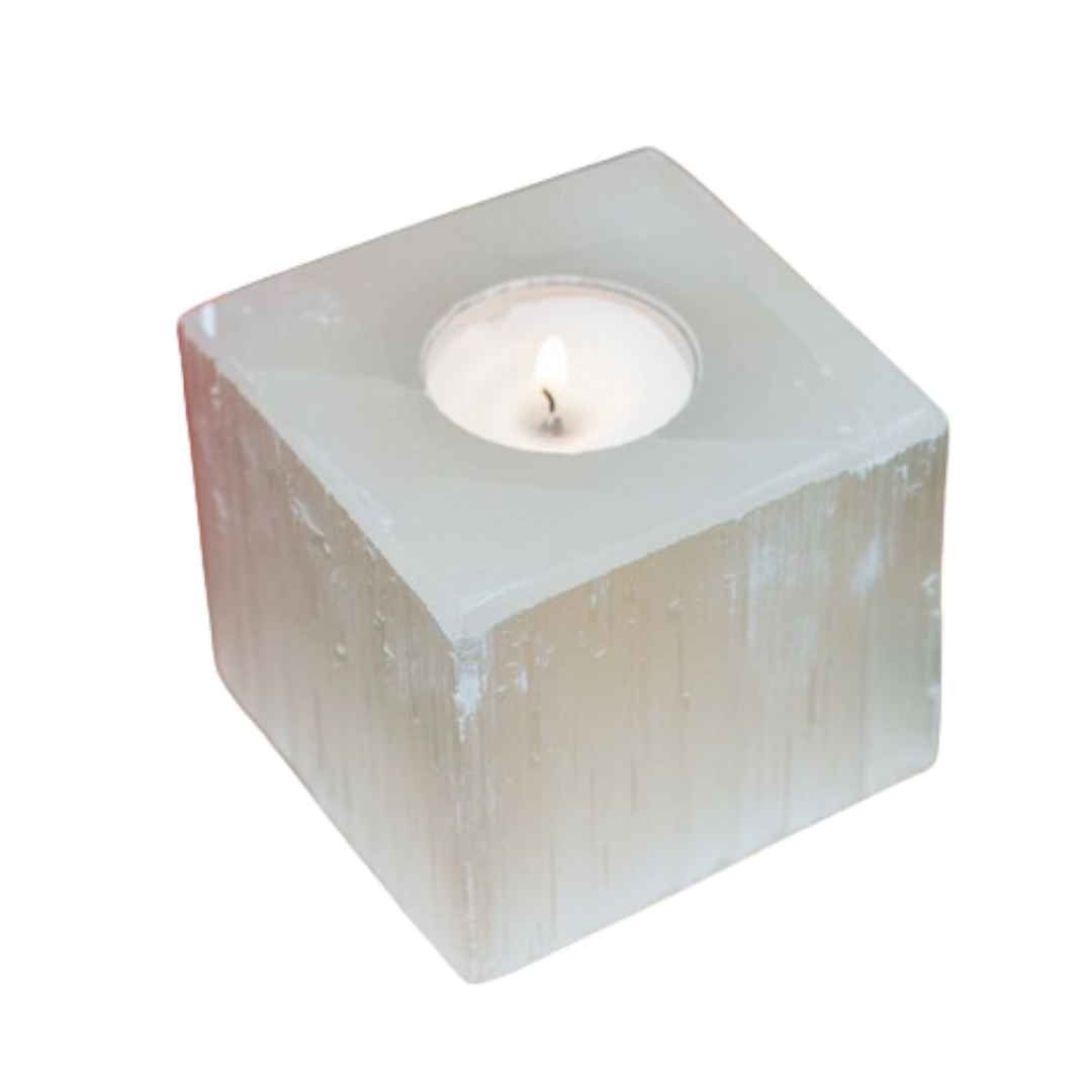 Selenite Square Votive Candle Holder
