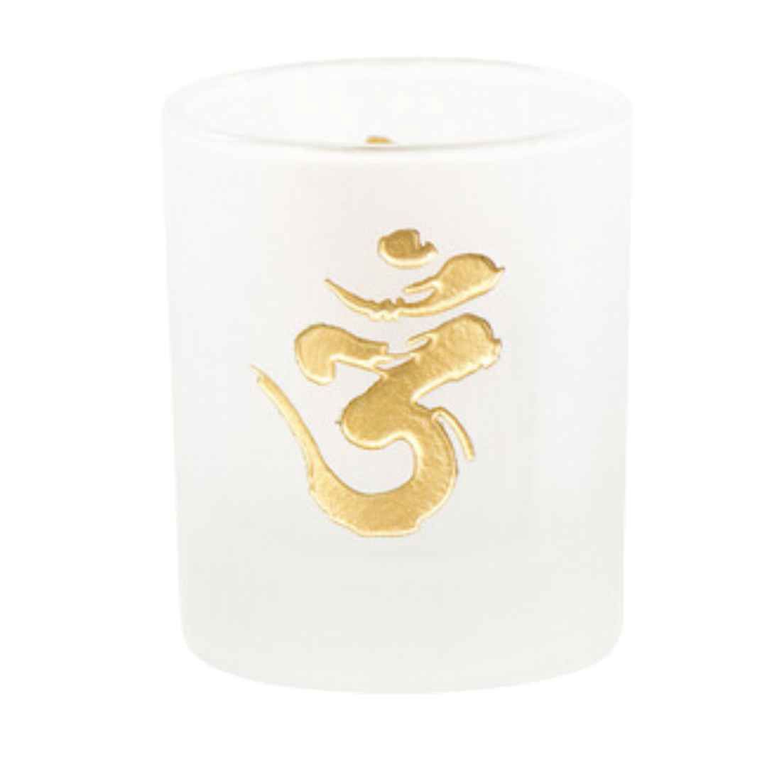 Om Gold Etched Glass Votive Holder
