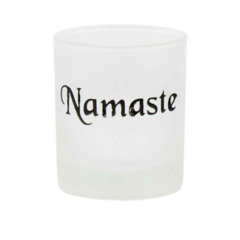 Namaste Etched Black Glass Votive Holder