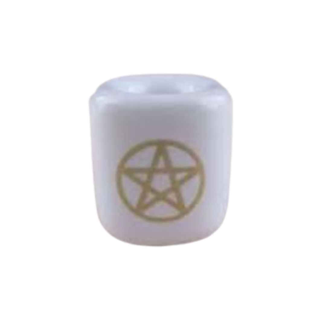 White Gold Pentacle Chime Candle Holder