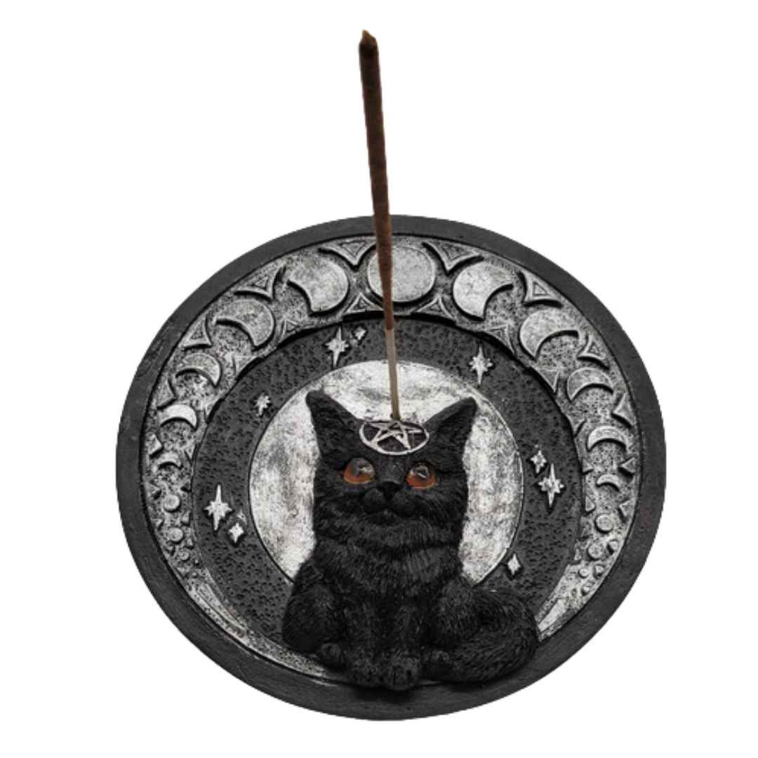 Black Cat With Moons Incense Burner