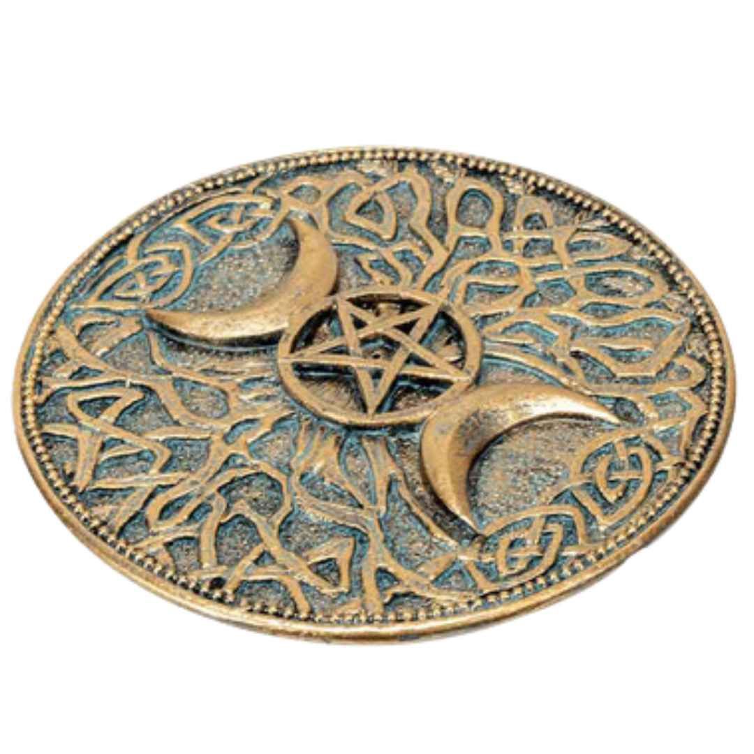 Triple Moon Pentacle Tree Of Life Incense Burner Gold