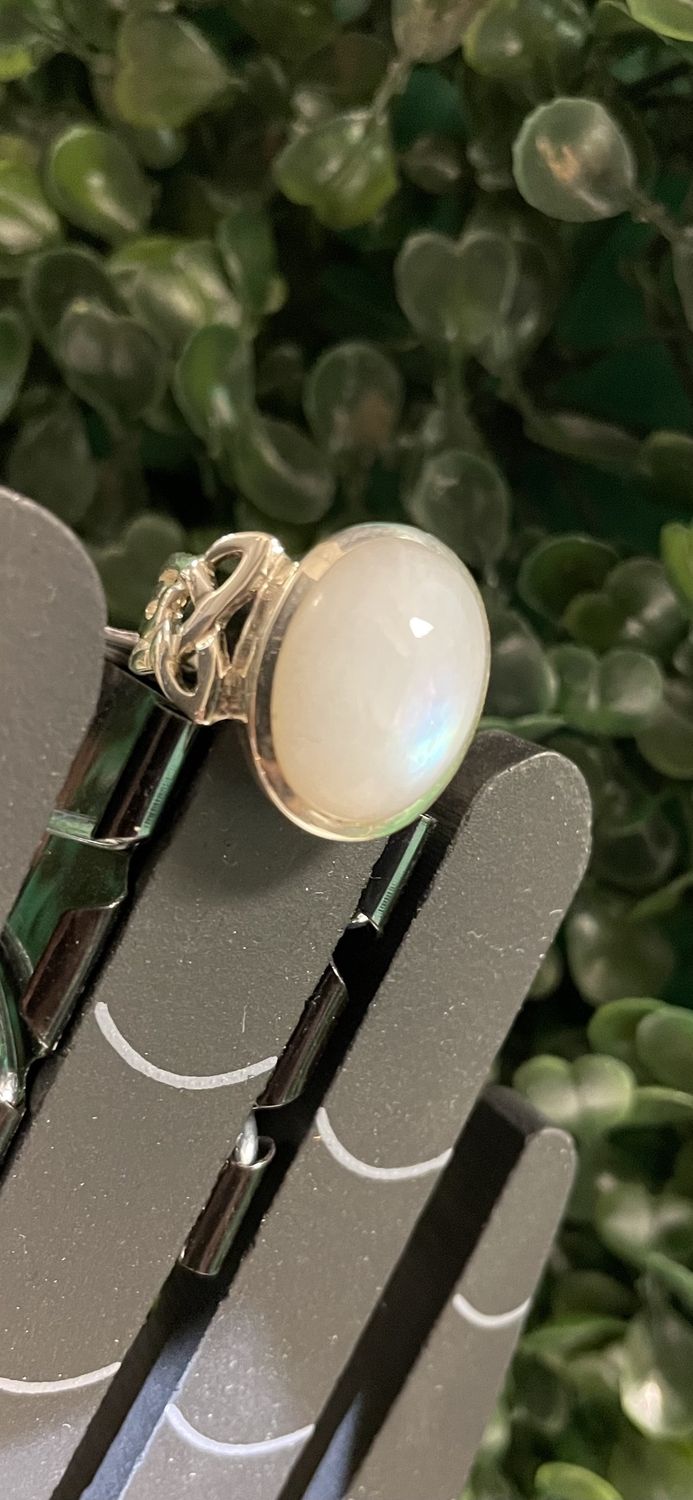 Celtic Infinity Rainbow Moonstone Sz 8 Sterling Ring