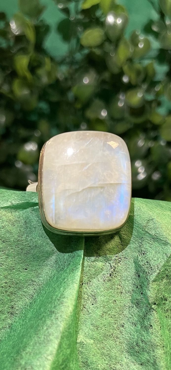 Blue Fire Moonstone Square Ring Sz 11