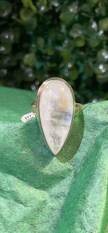 Rainbow Moonstone Drop Ring Size 6