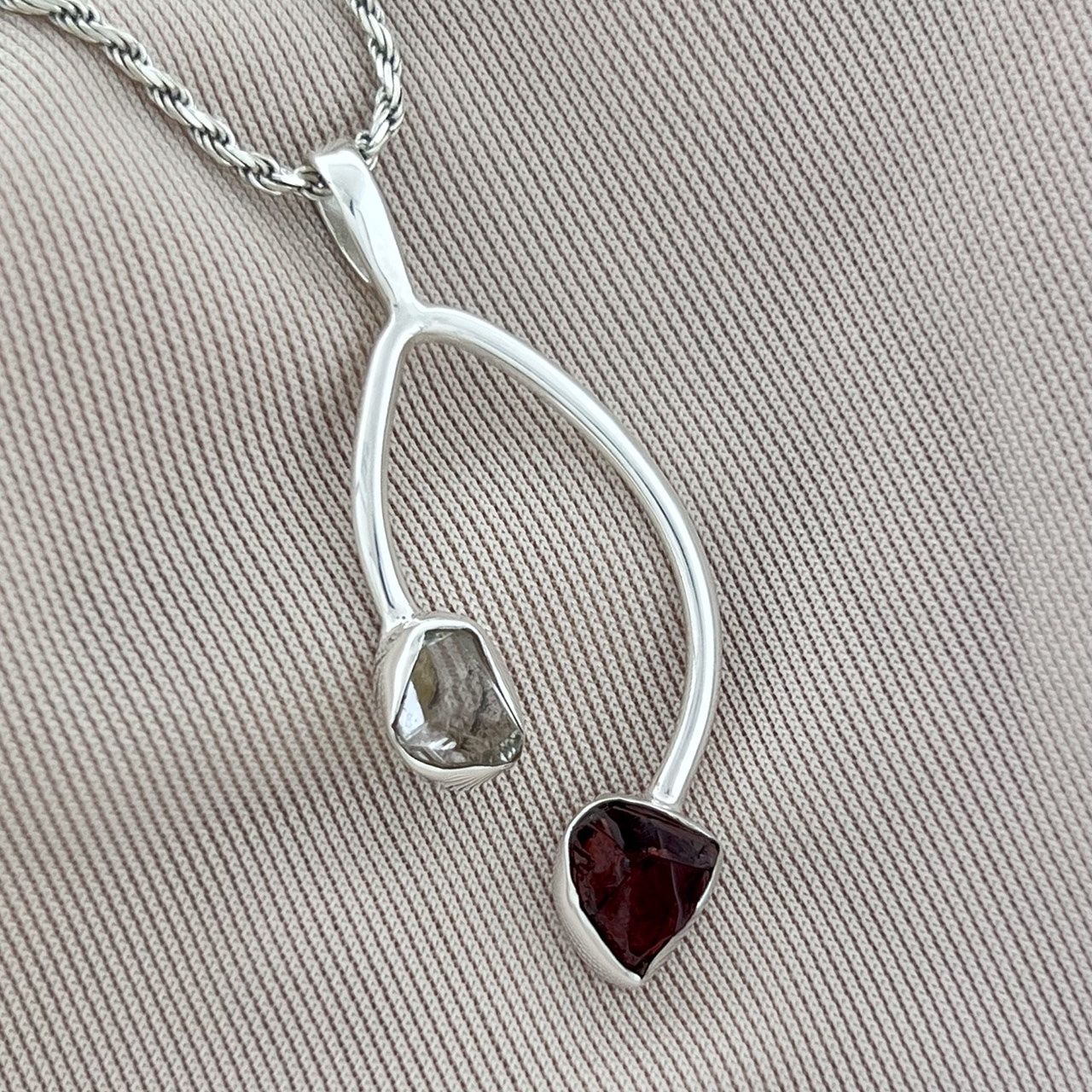 Herkimer Diamond Garnet Sterling Pendant