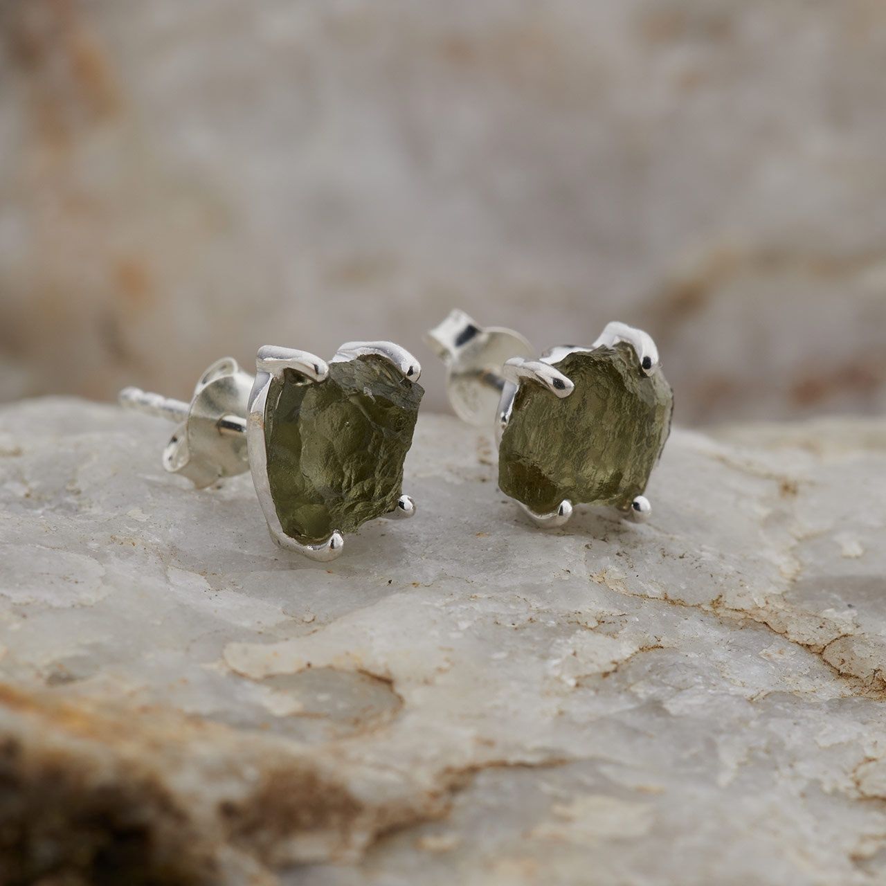 Moldavite Raw Stud Earrings