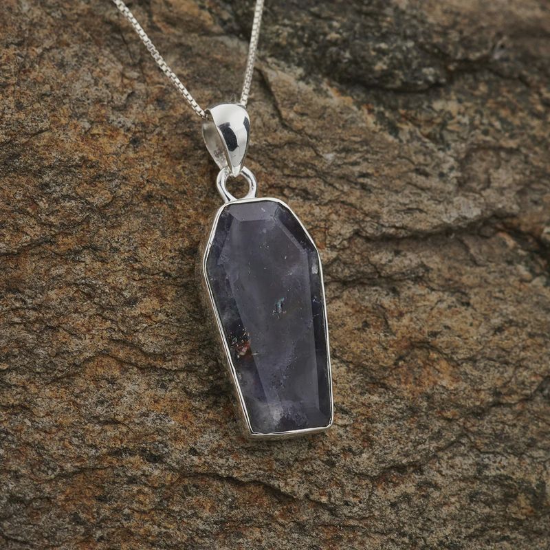Iolite Sunstone Coffin Sterling Pendant