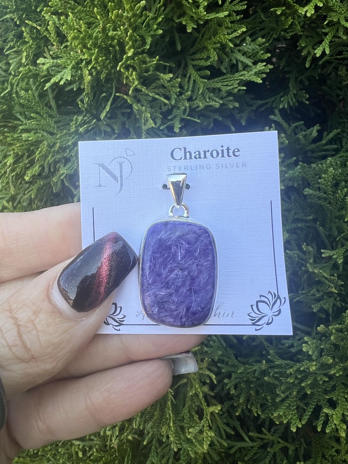 Charoite Rounded Rectangle Sterling Pendant