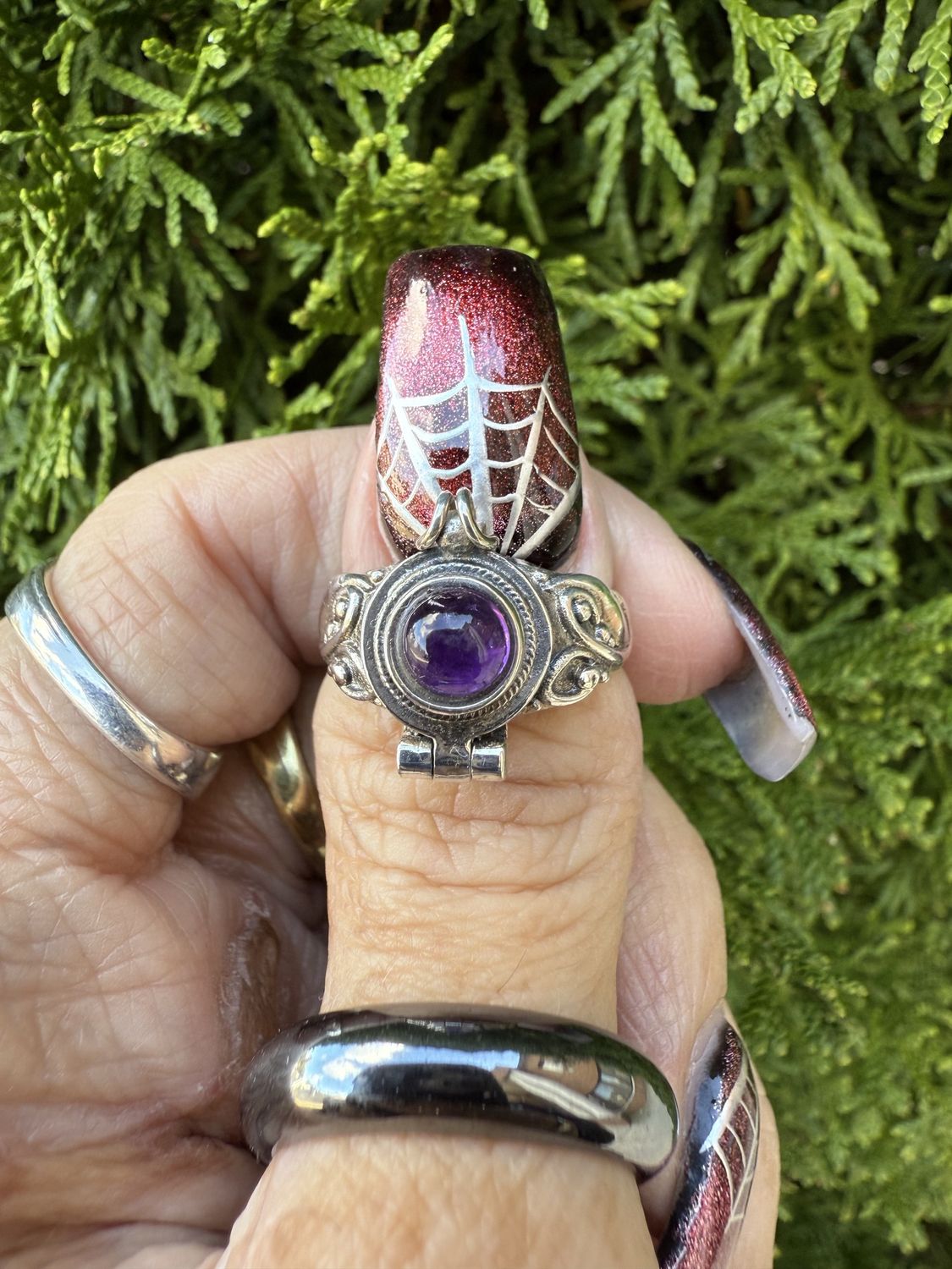 Rainbow Moonstone Poison Ring Sz 5