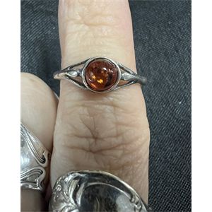Amber Round Sterling Ring Sz 5