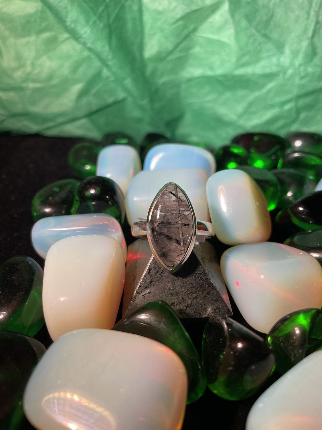 Tourmalinated Quartz Marquis Ring Sz 11