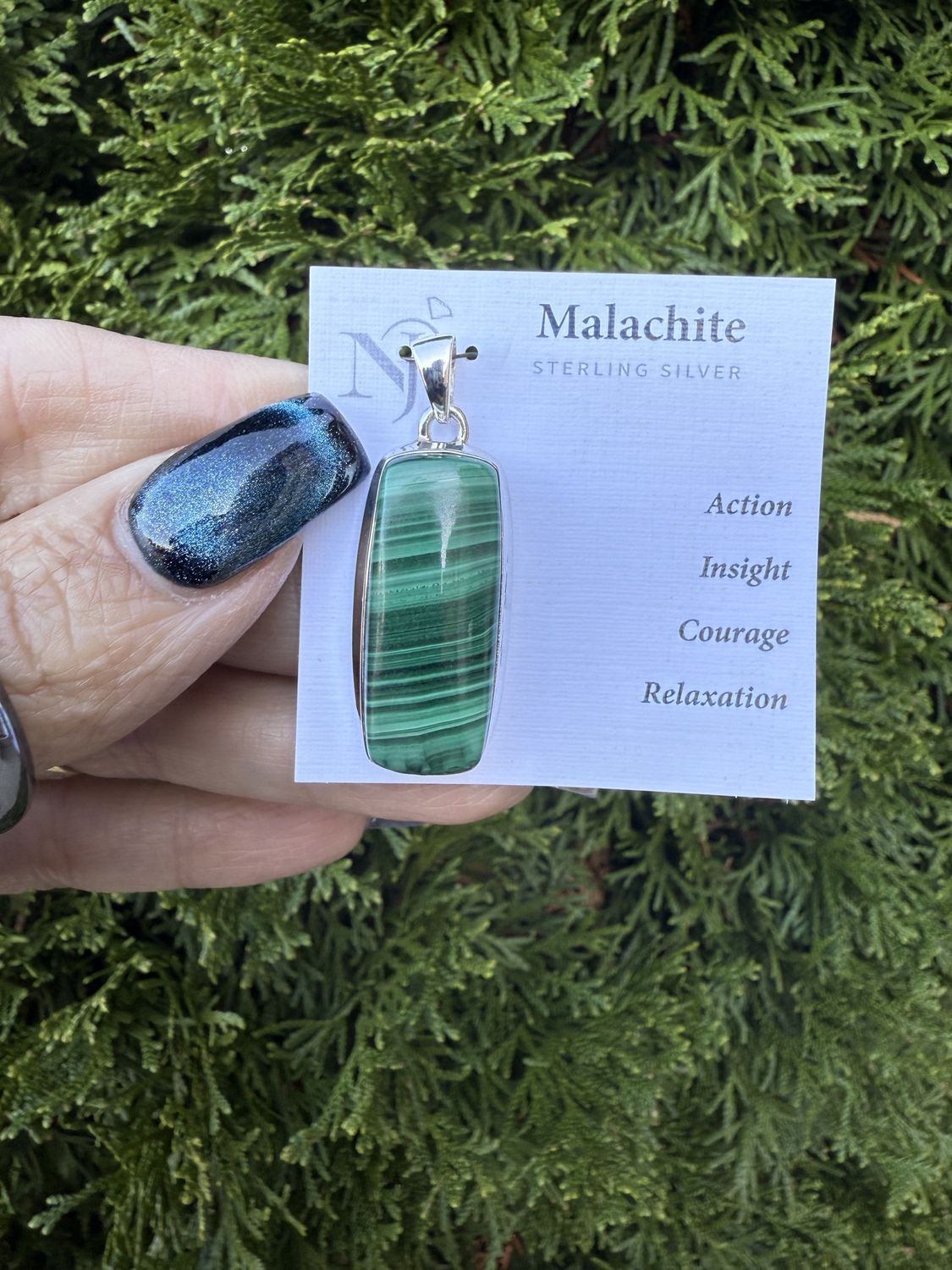 Malachite Long Rectangle Sterling Pendant