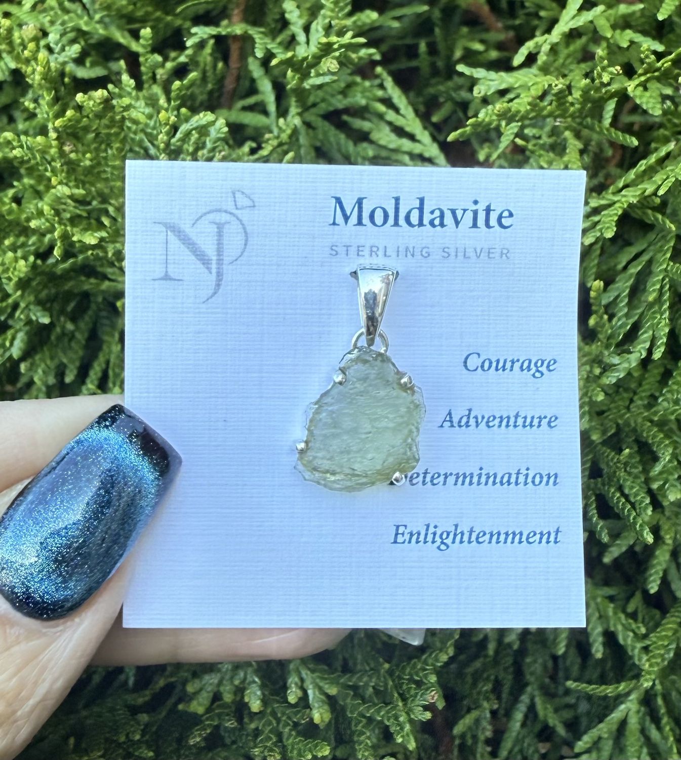 Moldavite Flat Raw Sterling Pendsnt
