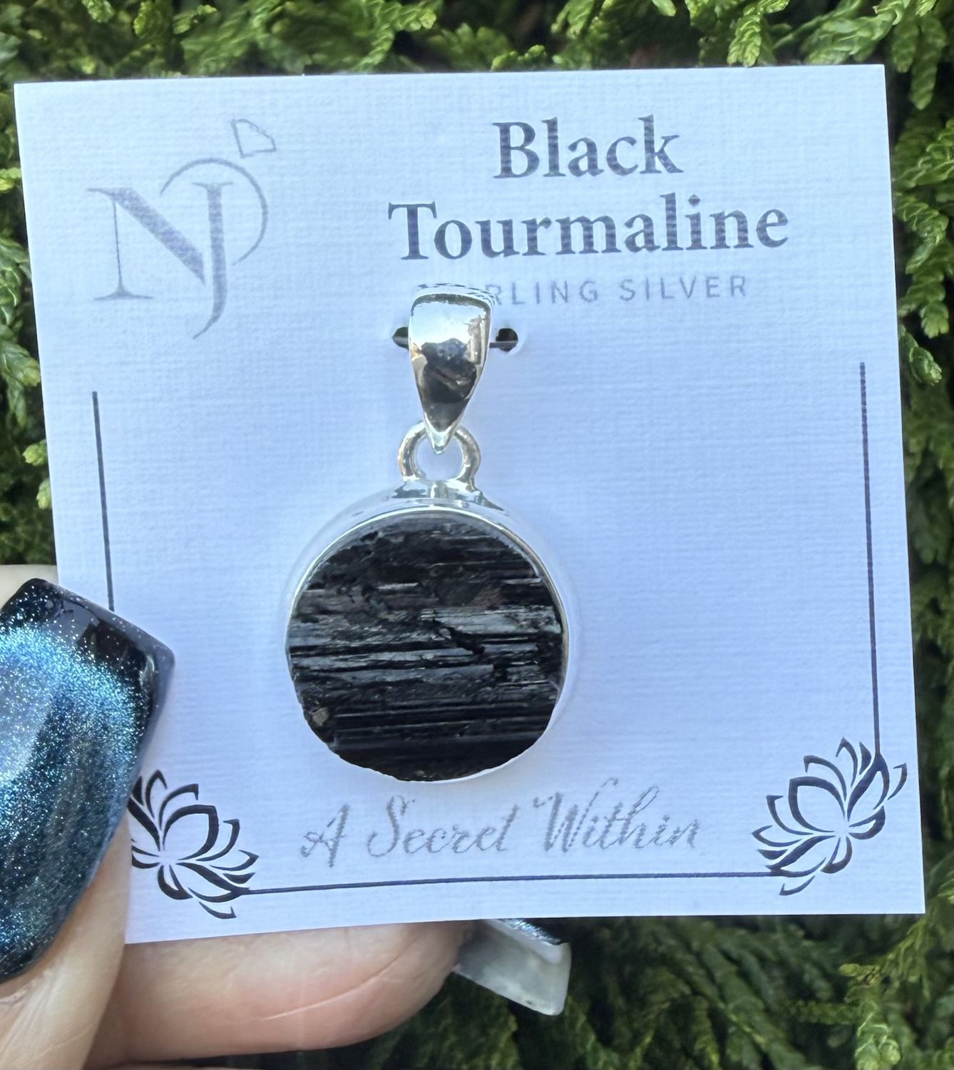Black Tourmaline Raw Round Pendant