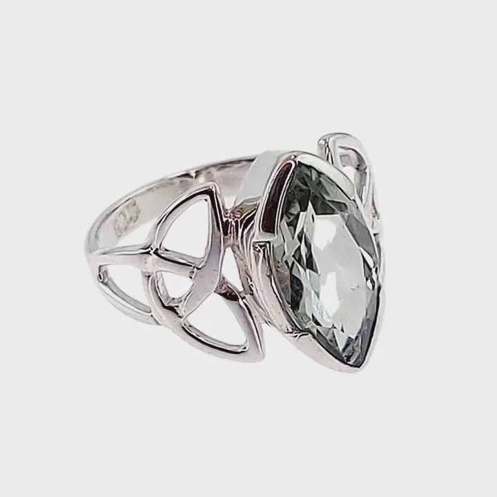 Celtic Infinity Green Amethyst Marquis Sterling Silver Ring