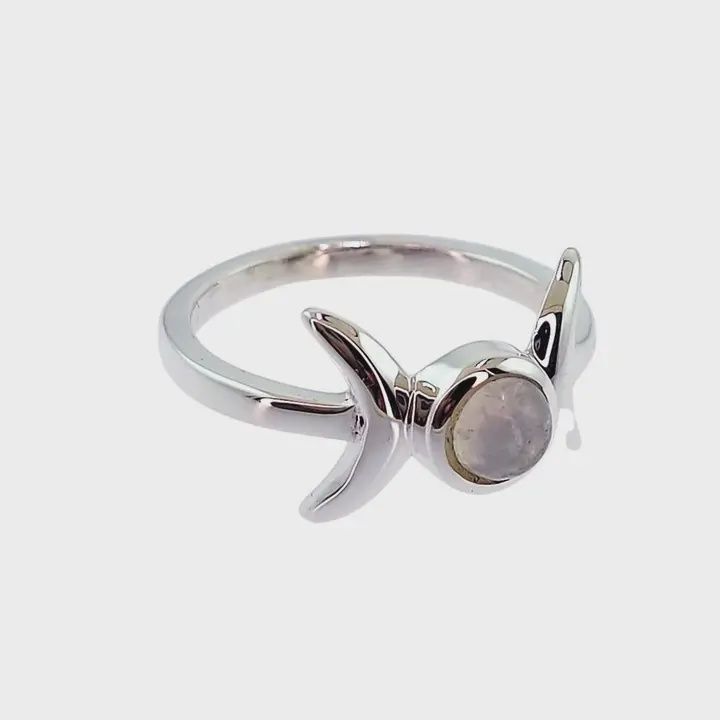 Triple Goddess Rainbow Moonstone Sterling Ring Size 9