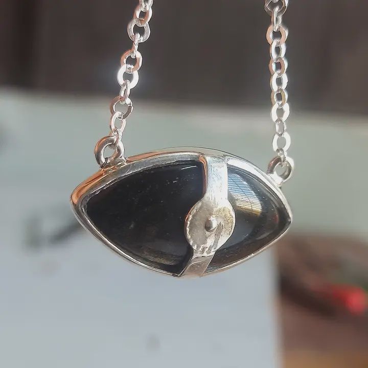Golden Sheen Obsidian All Seeing Eye Sterling Pendant