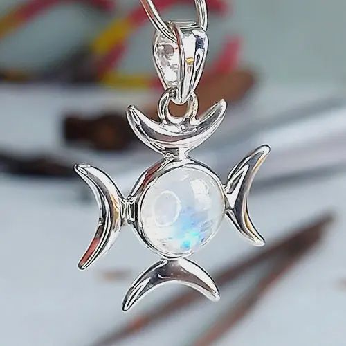 Triple Goddess Rainbow Moonstone Pendant