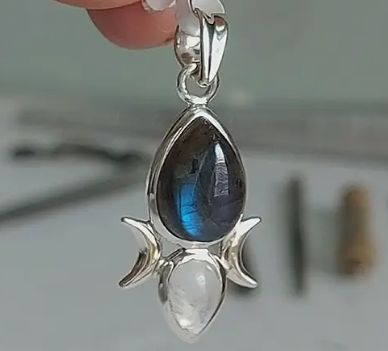 Triple Goddess Labradorite &amp; Rainbow Moonstone  Pendant