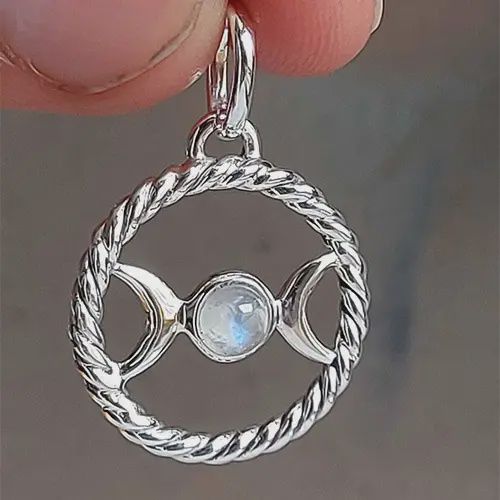 Encircled Triple Goddess Rainbow Moonstone Pendant