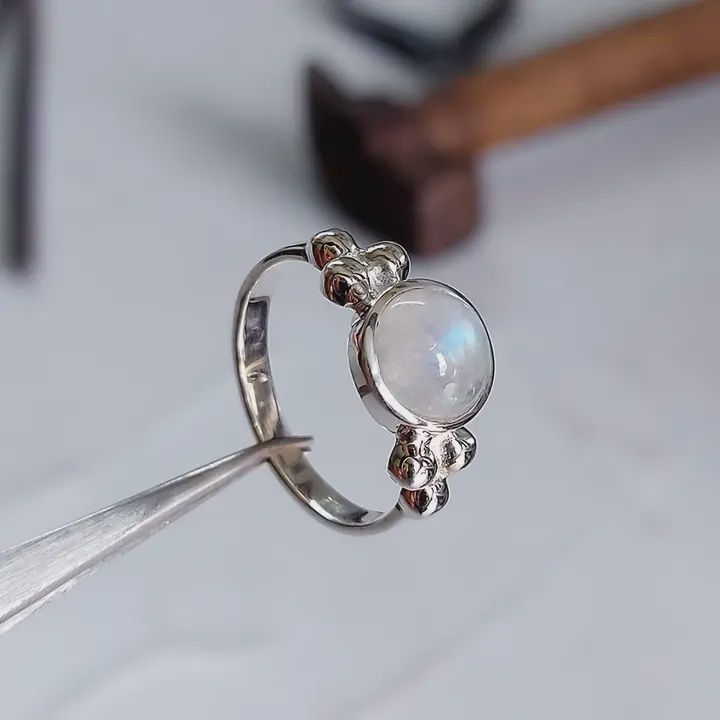 Abundance Symbols Rainbow Moonstone Ring Size 7