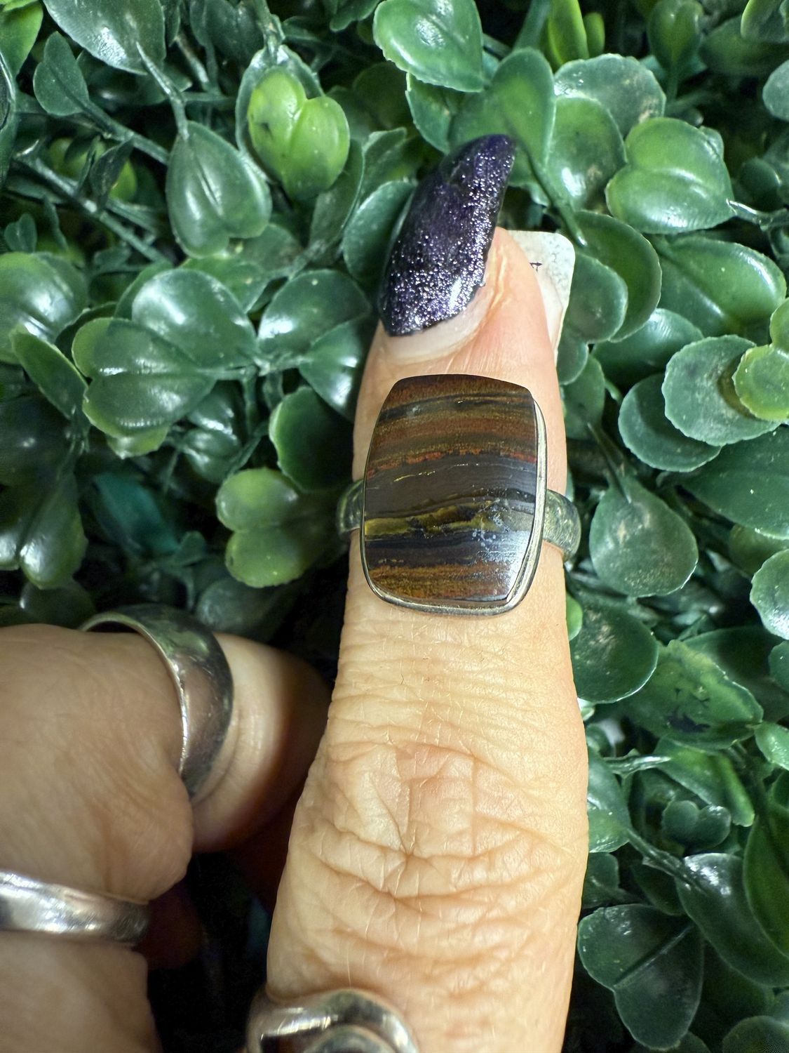 Tiger Iron Ring Sz5 Rectangle