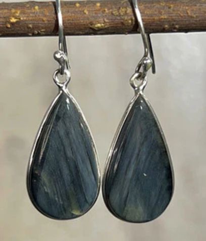 Blue Tigers Eye Dangle Earrings