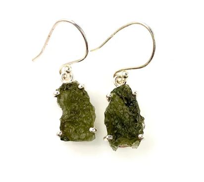 Moldavite Raw Dangle Earrings