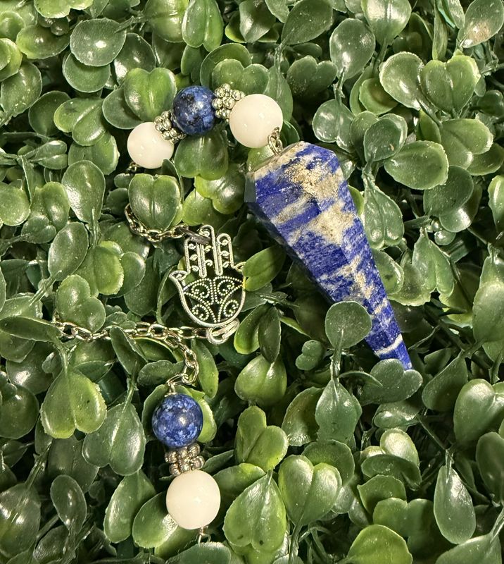 Lapis Pendulum with Hamsa