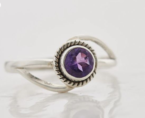 Amethyst Faceted Sterling Silver Round Ring