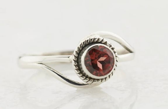 Garnet Round Faceted Ring
