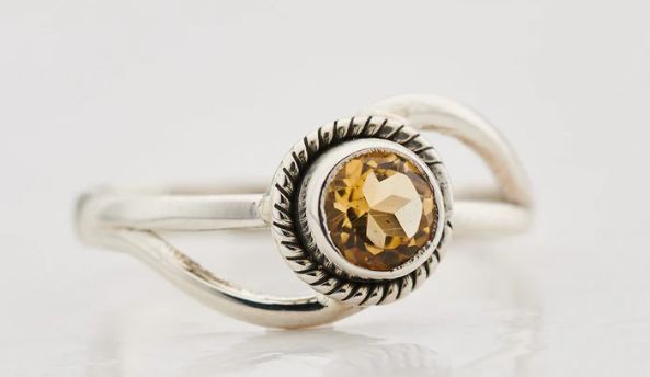 Citrine Faceted Round Ring