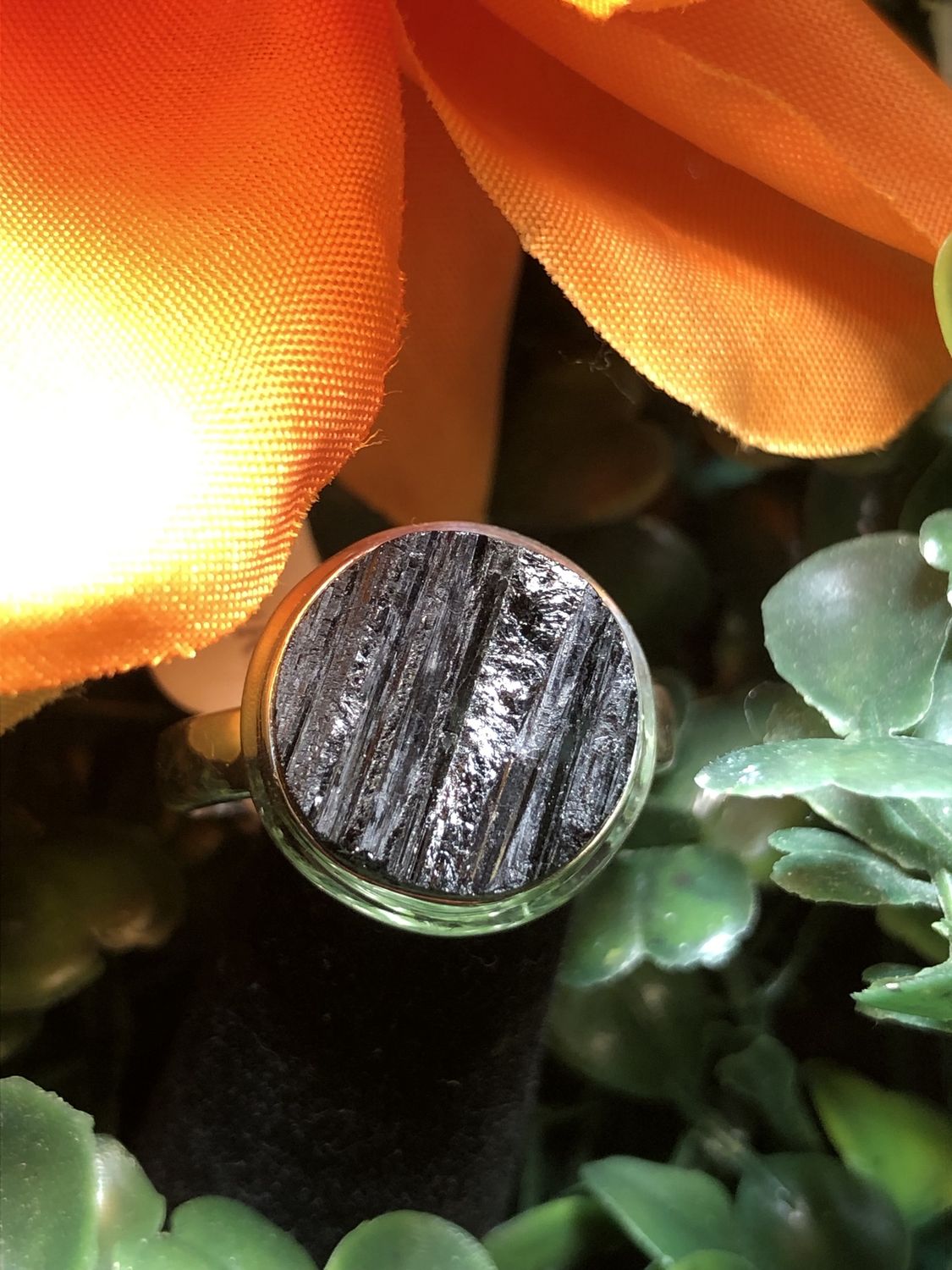 Black Tourmaline Ring Sz10 Raw Oval